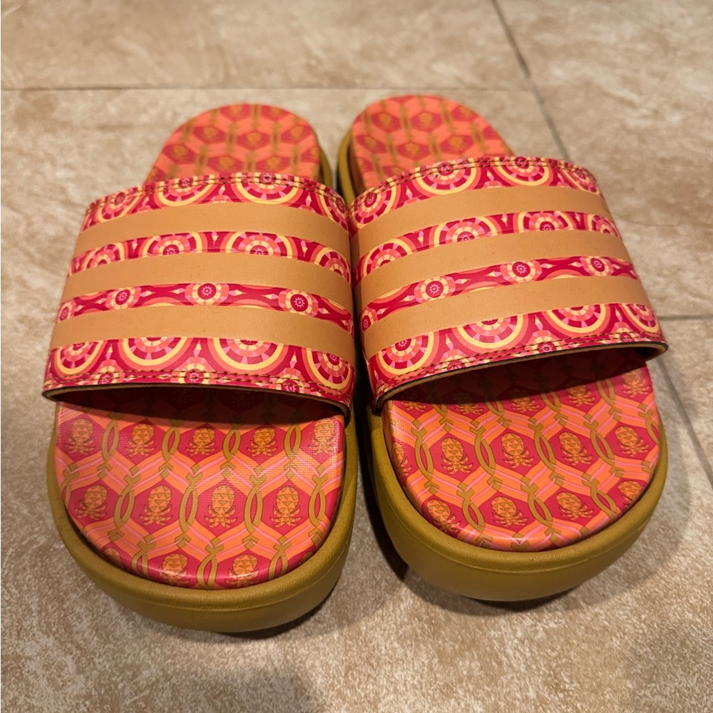 Adidas Platform Stylish Women's Slide Sandals - Orange Red and Tan